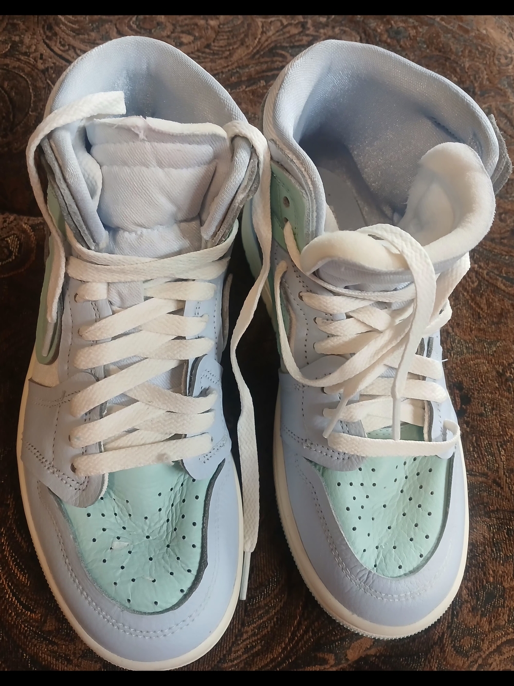 Jordan Women's Sneakers in Light Blue, Mint and White